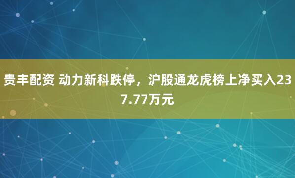 贵丰配资 动力新科跌停，沪股通龙虎榜上净买入237.77万元